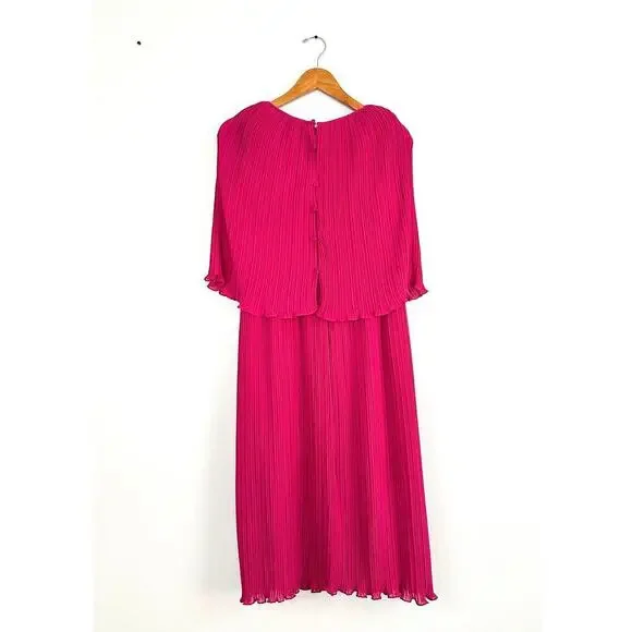 Vintage Chisholm Halle Fuchsia Pink Pleated Cape Top Holiday Dress Halle Bros. - Picture 5 of 10